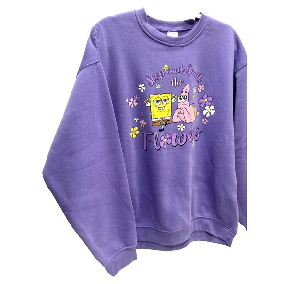 Purple SpongeBob Hoodie SquarePants and Patrick Flowers Sweatshirt Women’s Large - Picture 7 of 9